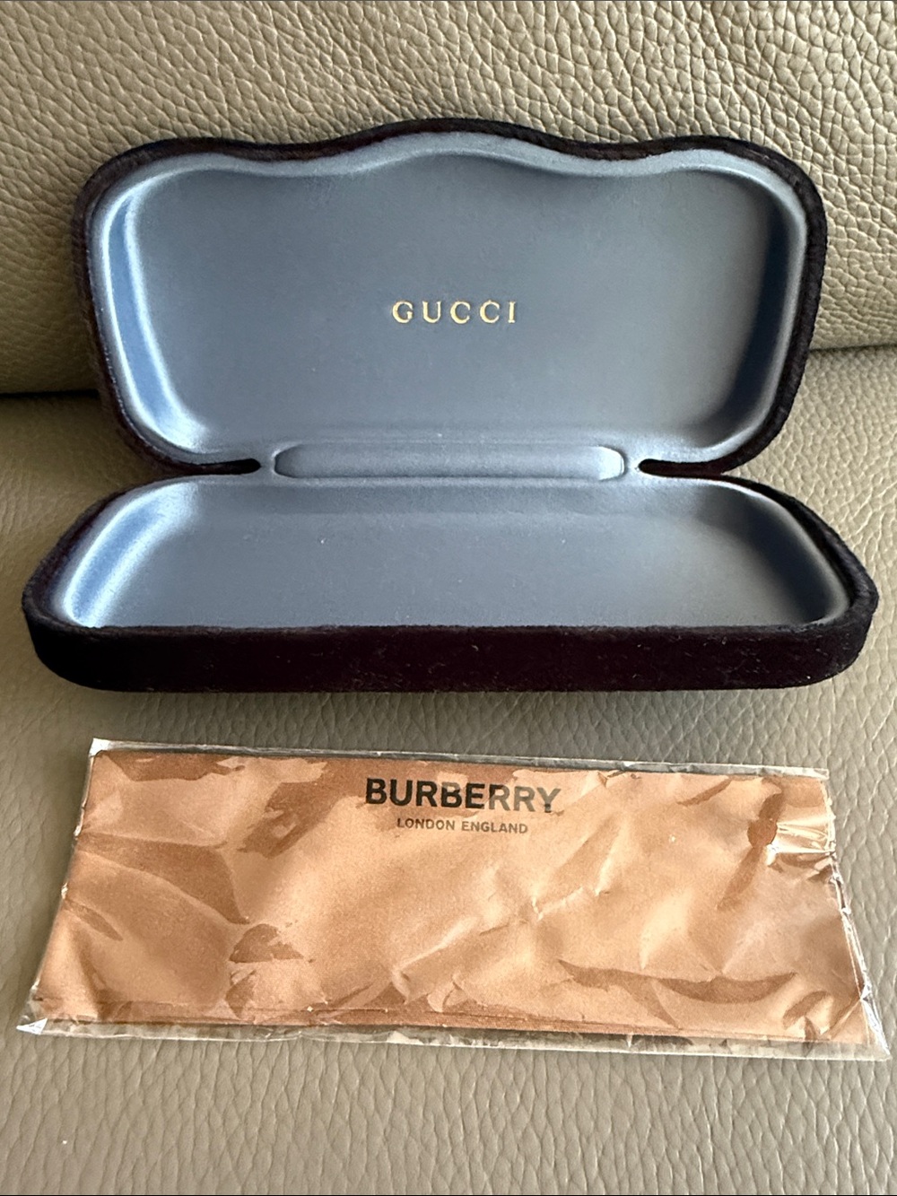 NEW Auth GUCCI SUNGLASSES/GLASSES hard case w/BURBERRY cleaning cloth